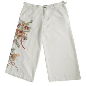 DA-NANG Fan embroidered cropped silk twill pants sz L wide leg y2k